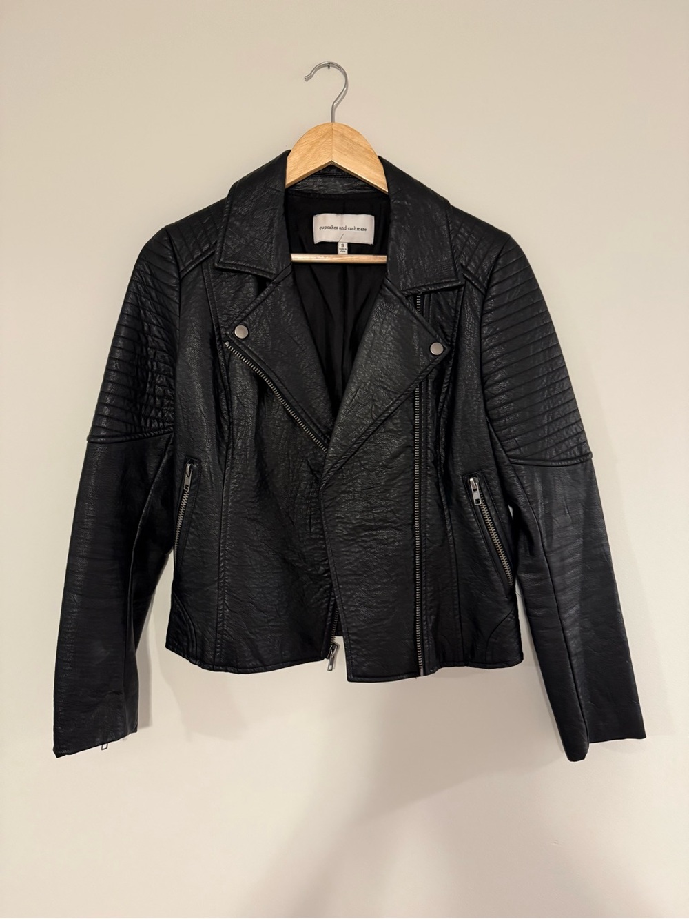 cupcakes & cashmere Black Quilted Faux Leather Moto Jacket